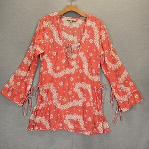 Letarte Handmade Swimsuit Cover Up Women’s Medium Beaded Cotton Tunic Floral